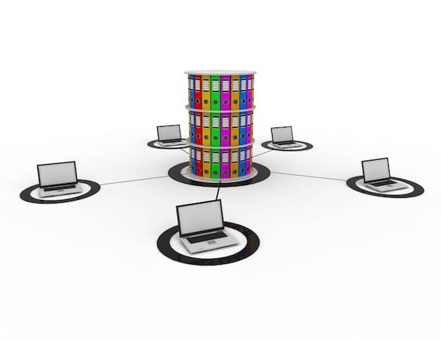 A diagram illustrating the flow of data in centralized learning, showing multiple devices sending data to a central server for processing and model training. The diagram should emphasize the concentration of data in a single location.
