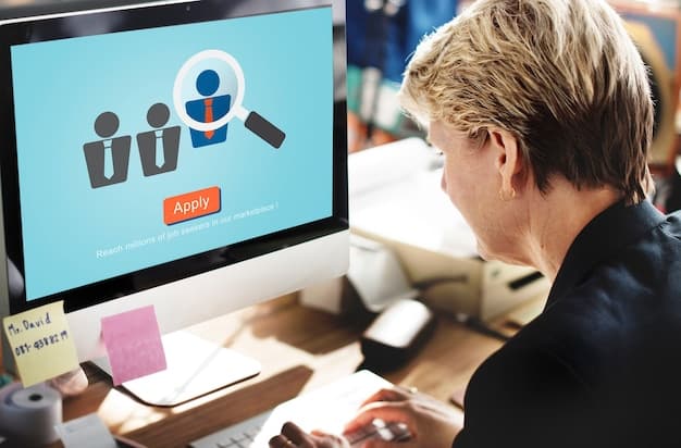A close-up of a computer screen displaying an AI-powered recruitment platform. The interface shows candidate ranking based on skill set and cultural fit, with visual indicators highlighting key qualifications and potential red flags.