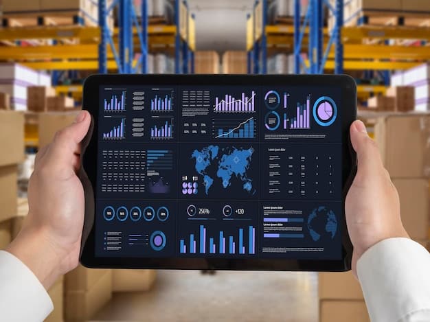 A dashboard visualization showing real-time data on supply chain performance, with AI-driven insights highlighting potential disruptions and optimization opportunities. The color scheme should be professional and easy to interpret.