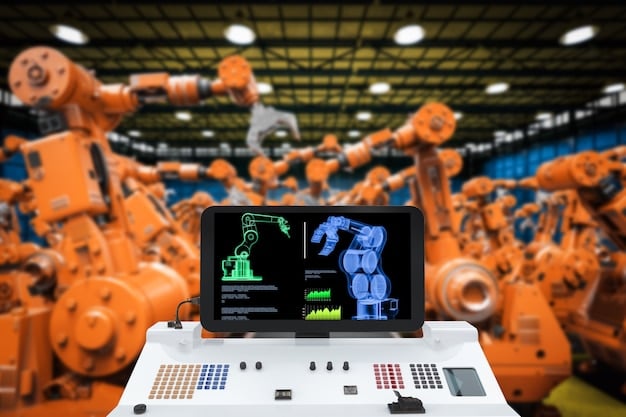 A split-screen image: on one side, an outdated manufacturing assembly line; on the other, a modern, AI-powered factory with robots and digital displays.
