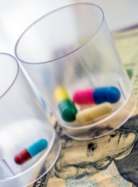 A split-screen showing traditional generic medication on one side and a personalized medicine solution, tailored with AI analysis, on the other. The personalized medicine side is brighter and more appealing