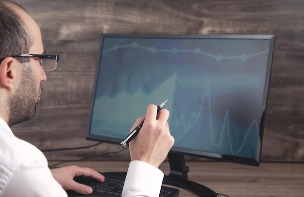 A clinician reviewing an AI-generated diagnostic report on a computer, with visual aids such as graphs and charts highlighting key findings.
