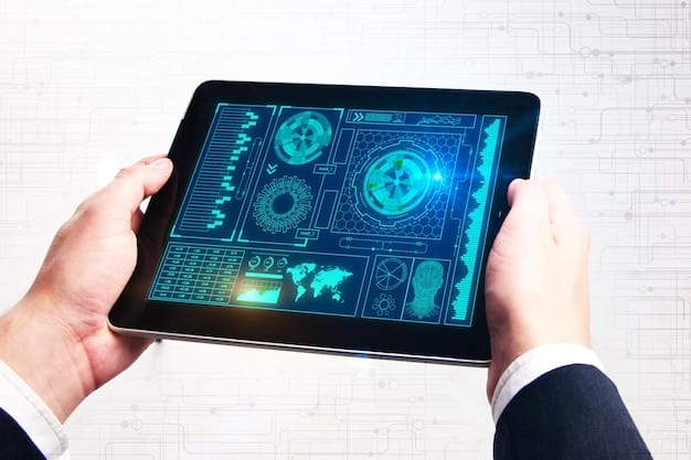 A futuristic interface showing a patient's personalized treatment plan generated by AI, with various data points and graphs.