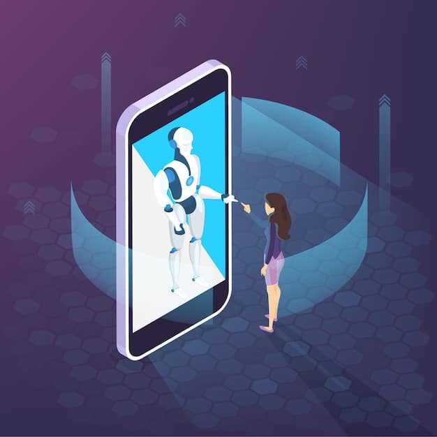 An AI-powered chatbot is conversing with a patient in Spanish, providing healthcare information and guidance. The scene illustrates how AI can overcome language barriers and improve communication.