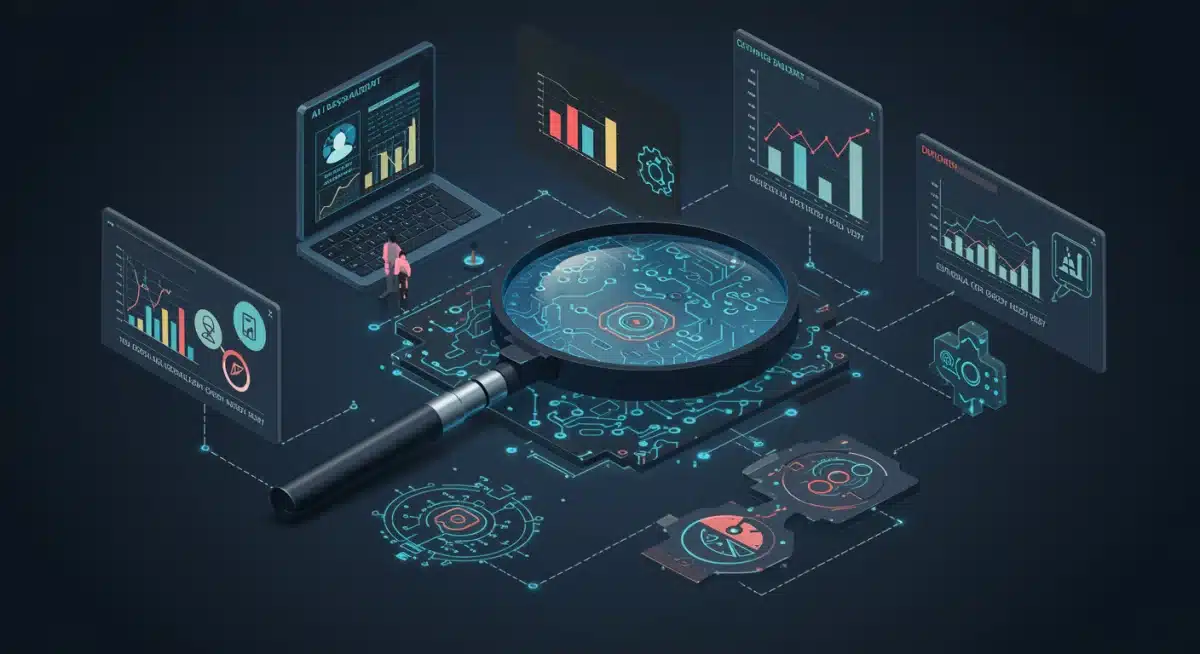 AI system undergoing a rigorous bias audit process with demographic data analysis.