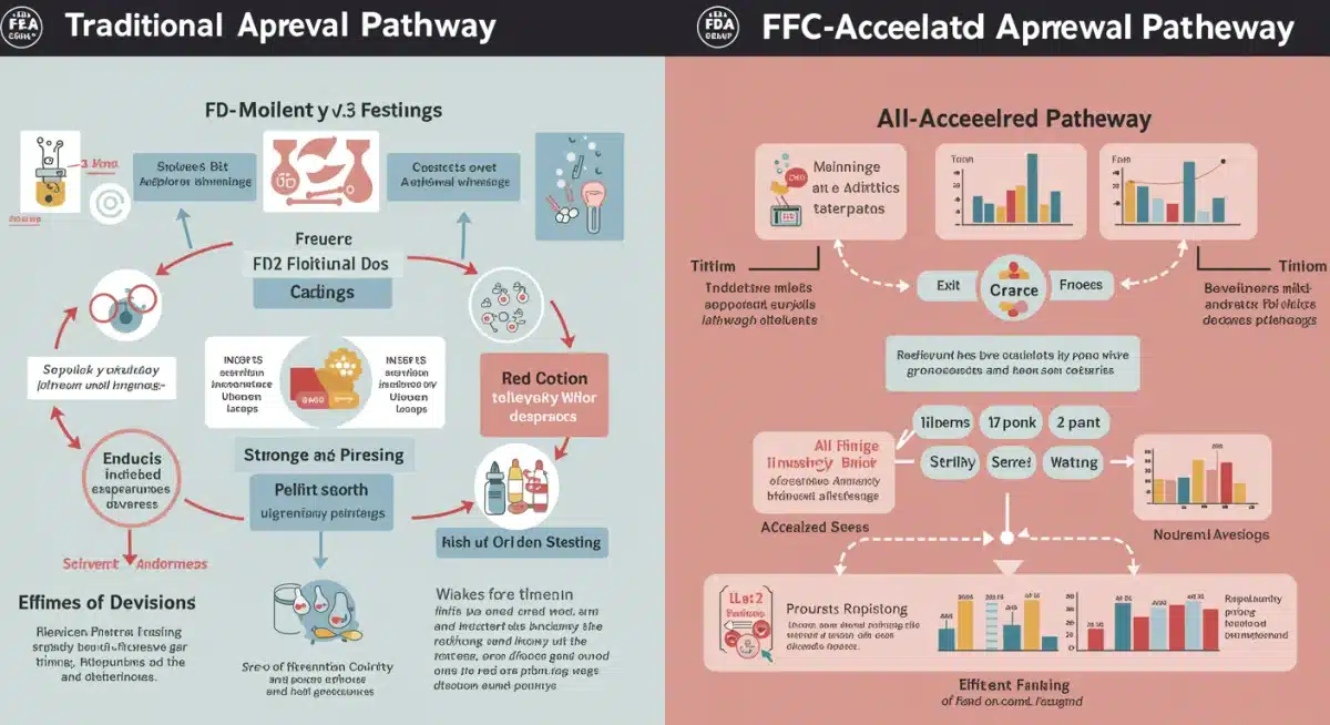 Infographic comparing traditional and AI-accelerated FDA approval pathways