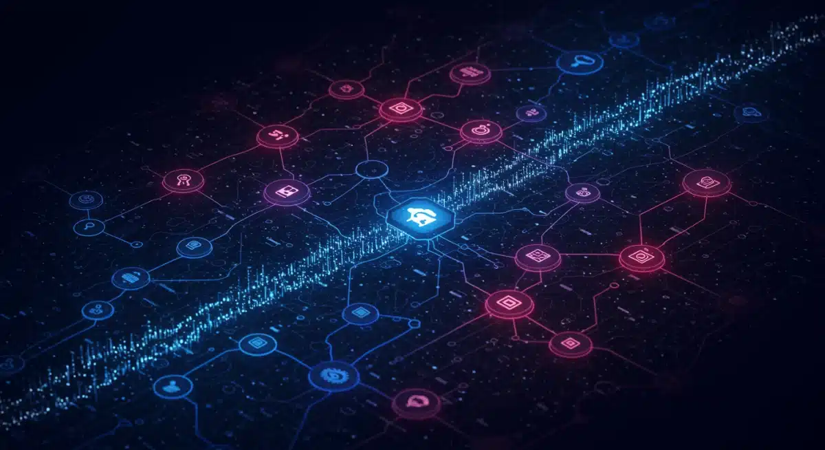 AI neural network analyzing data for cybersecurity threats in real-time