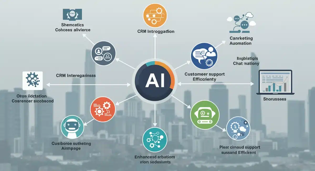 Interconnected AI tools graphic showing business efficiency flow