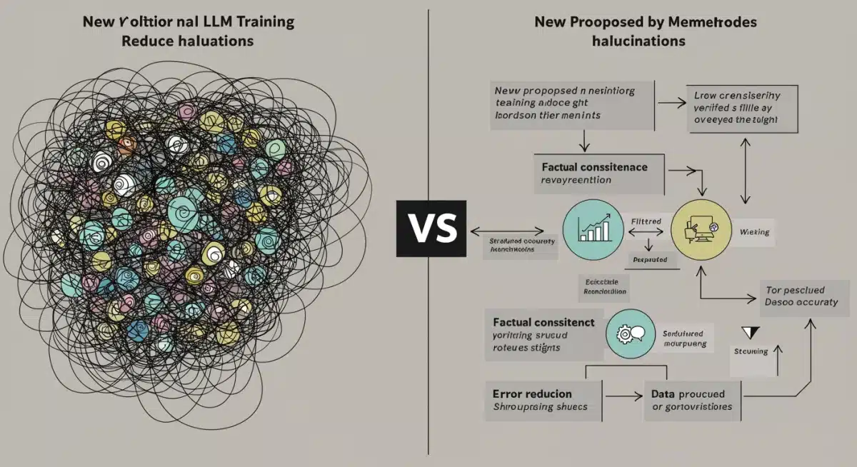 Infographic comparing LLM training methods for reducing hallucinations and improving factual consistency.