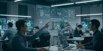 Researchers discussing NIST AI RMF compliance in an R&D lab setting