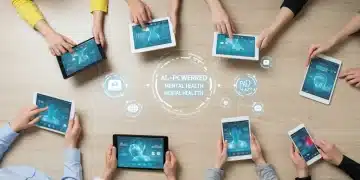 AI-powered mental health applications on devices, symbolizing expanded access to care.