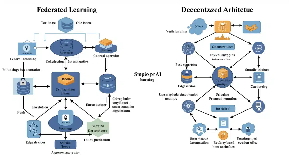 Architectural comparison of federated learning and decentralized AI data flows