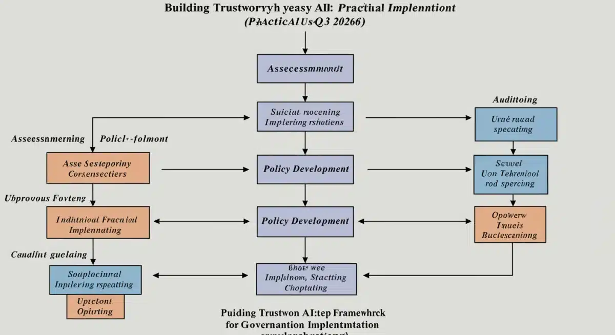 Flowchart depicting the stages of AI governance implementation, from assessment to auditing.