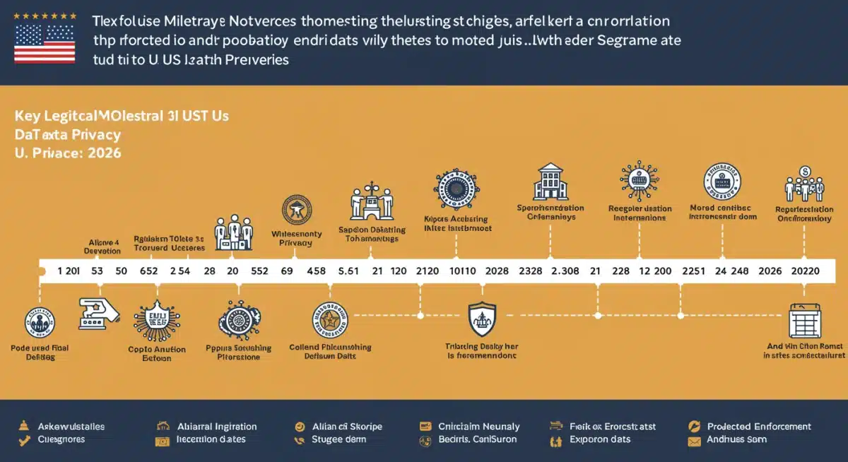 Infographic detailing the timeline and enforcement of US AI data privacy regulations up to 2026.