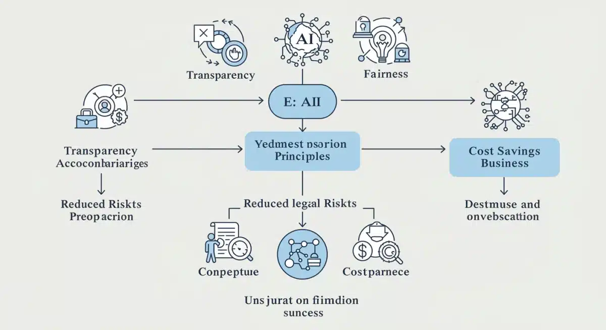 Flowchart showing ethical AI principles reducing legal risk and saving costs for businesses.