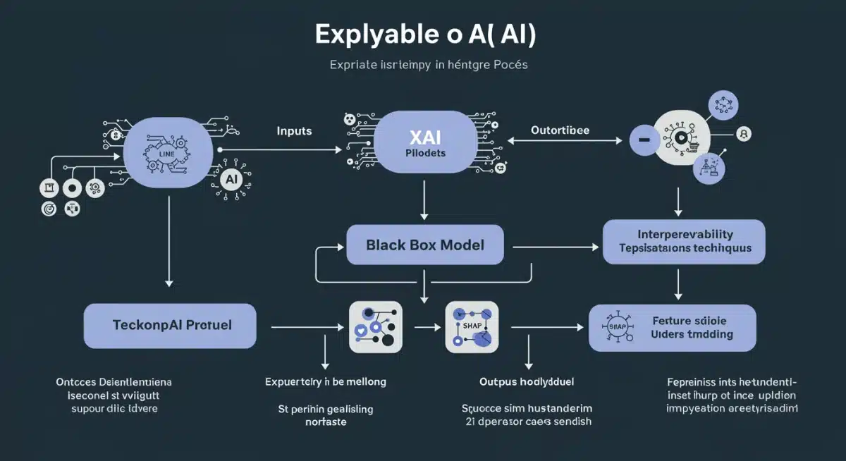 Flowchart illustrating explainable AI process with inputs, black box model, and interpretability techniques