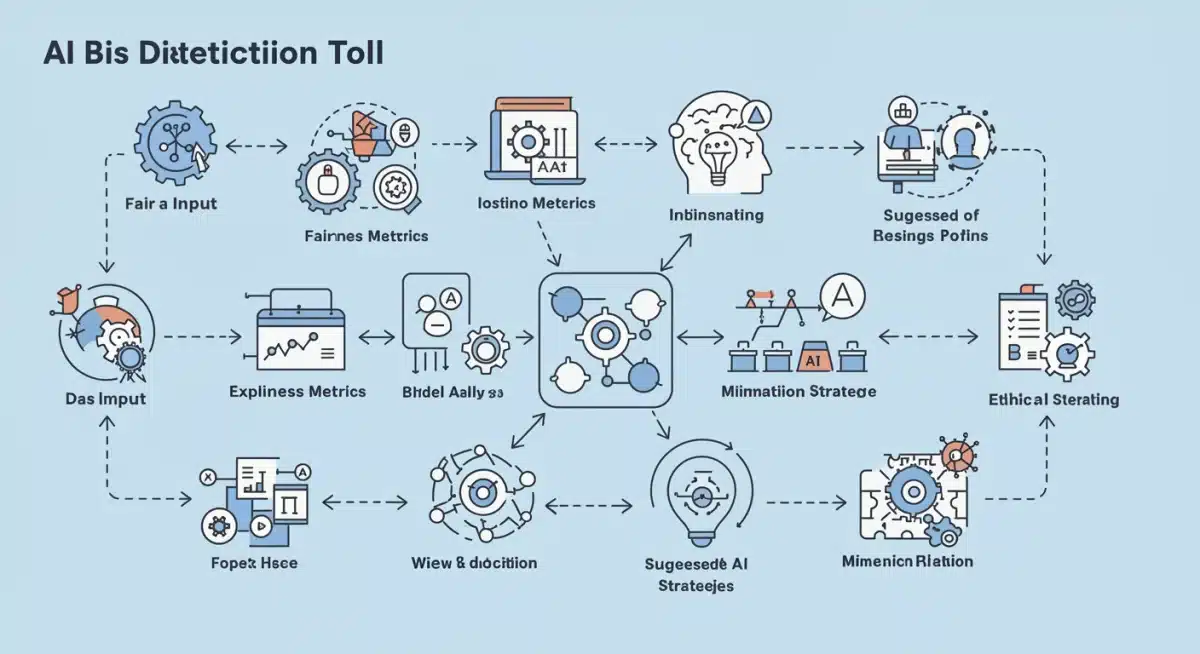 Infographic detailing the workflow of an AI bias detection process.