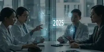 Futuristic team analyzing AI patent trends for 2025