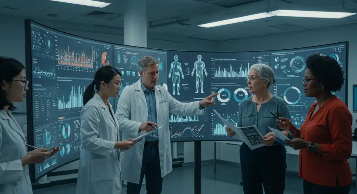 Researchers discussing AI-powered personalized medicine strategies
