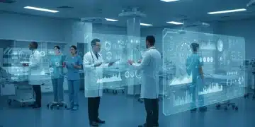 AI-powered predictive analytics dashboard in a modern hospital setting.