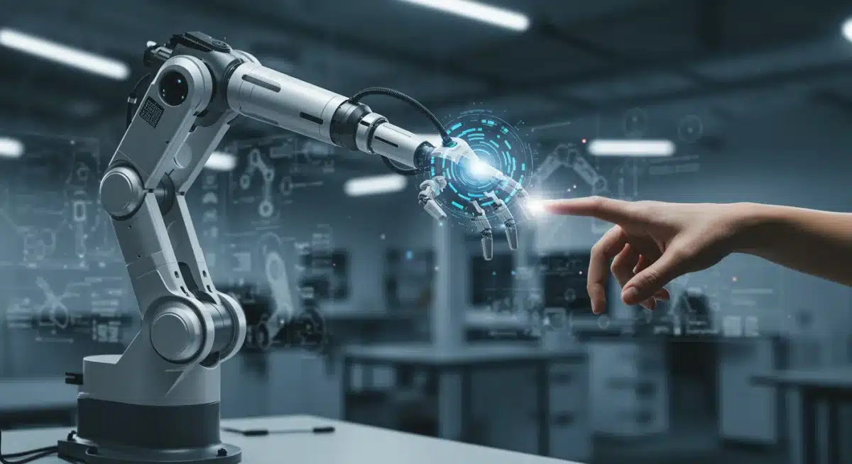 Advanced AI-powered robotic arm demonstrating collaboration