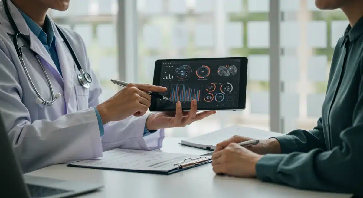 Doctor discussing AI-generated diagnostic insights with a patient.