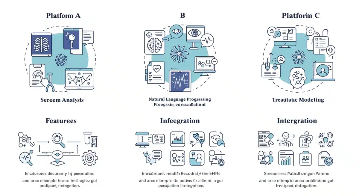 Infographic comparing features of three leading AI disease detection platforms.