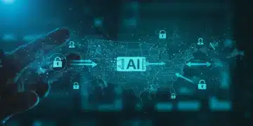 Conceptual network illustrating federated learning across the United States, emphasizing data privacy and collaborative AI research.