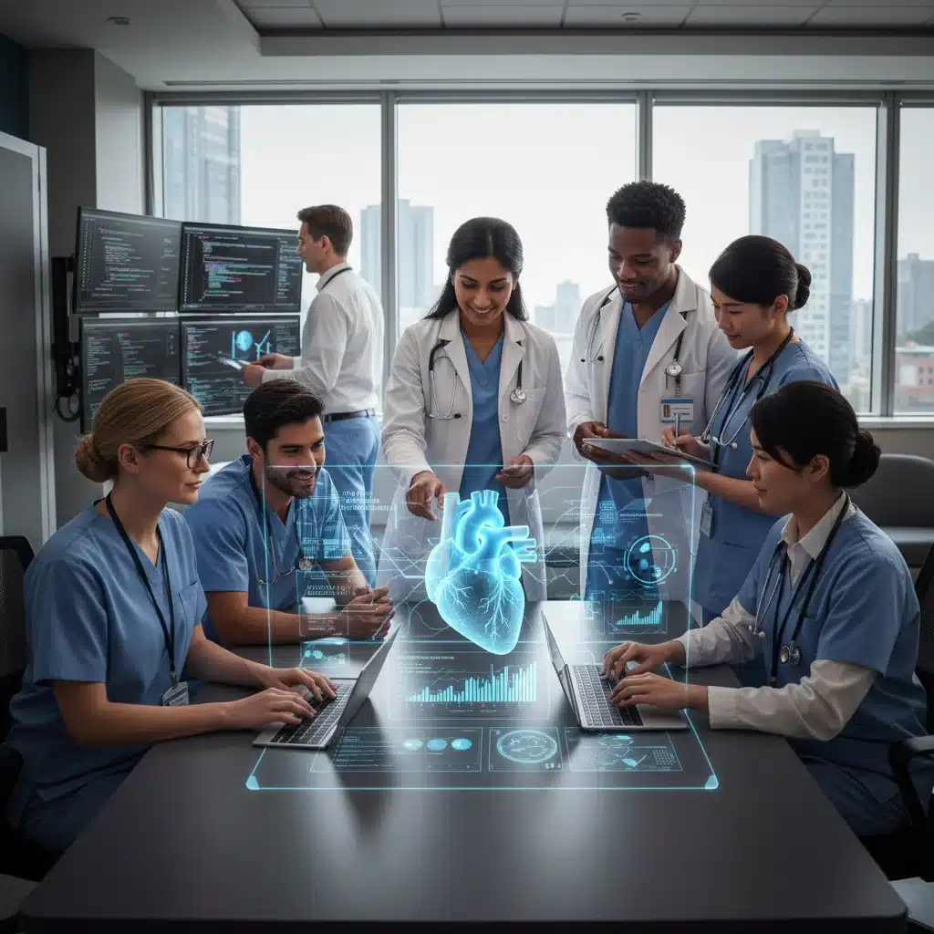 Healthcare team collaborating on AI-driven patient data.