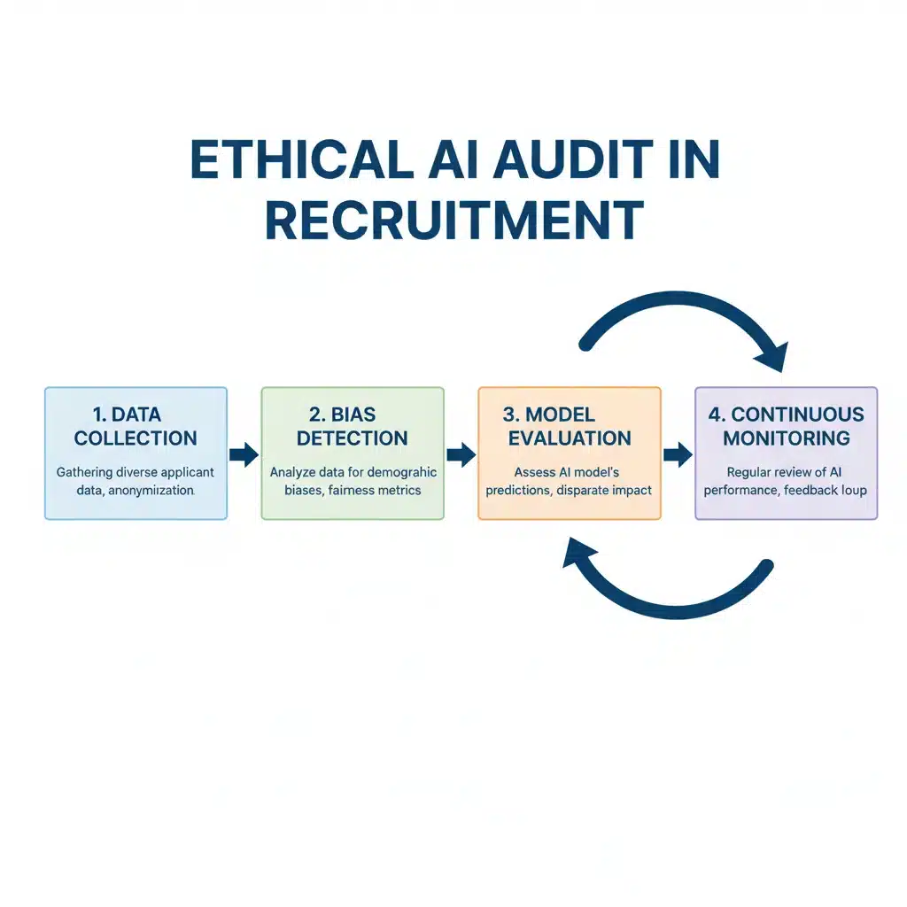 Flowchart illustrating ethical AI audit steps in recruitment.
