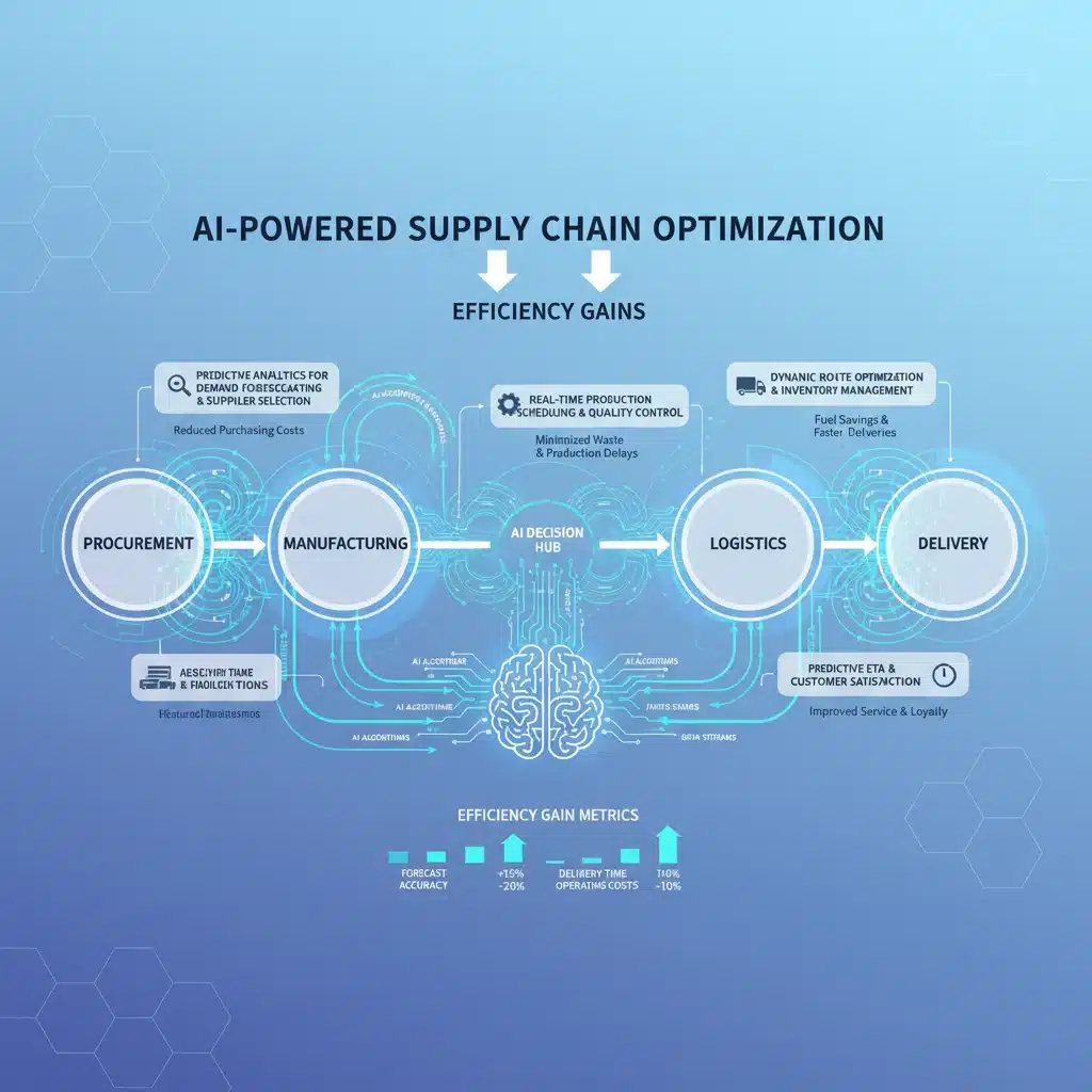 Infographic showing AI's impact on supply chain stages and cost savings