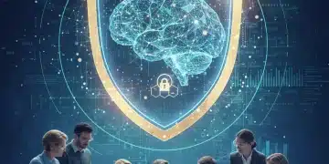 Illustration of ethical AI data sourcing and usage in a secure, collaborative environment.