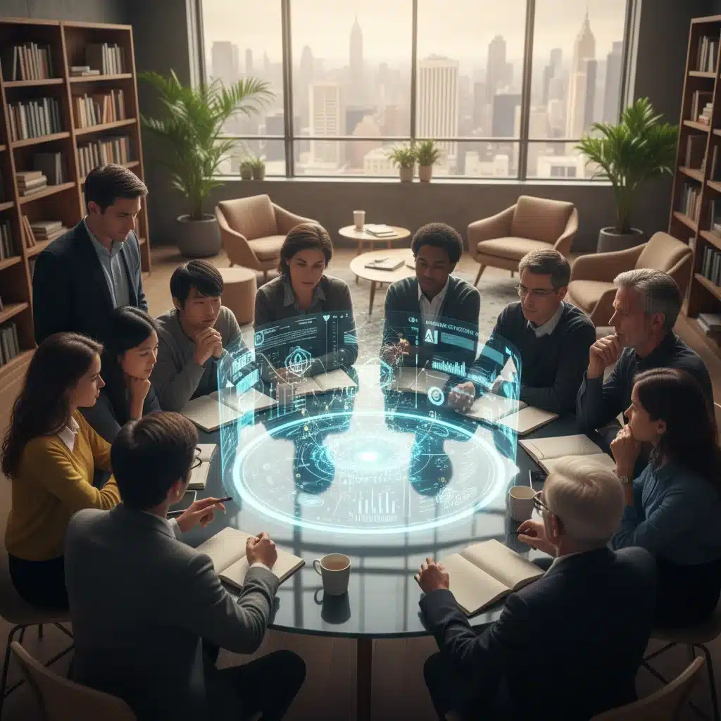 Diverse team collaborating on ethical AI development and bias mitigation strategies.