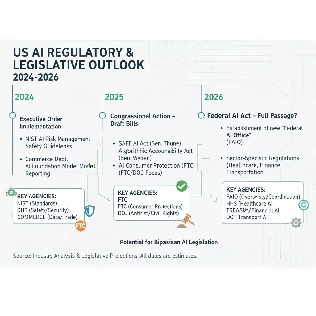 Infographic of US AI regulatory timeline and legislative milestones